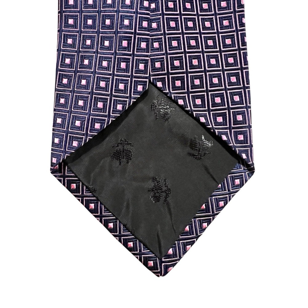 Brooks Brothers 346 Men's Tie Navy Blue & Pink Geometric Pure Silk Tie - Picture 5 of 5